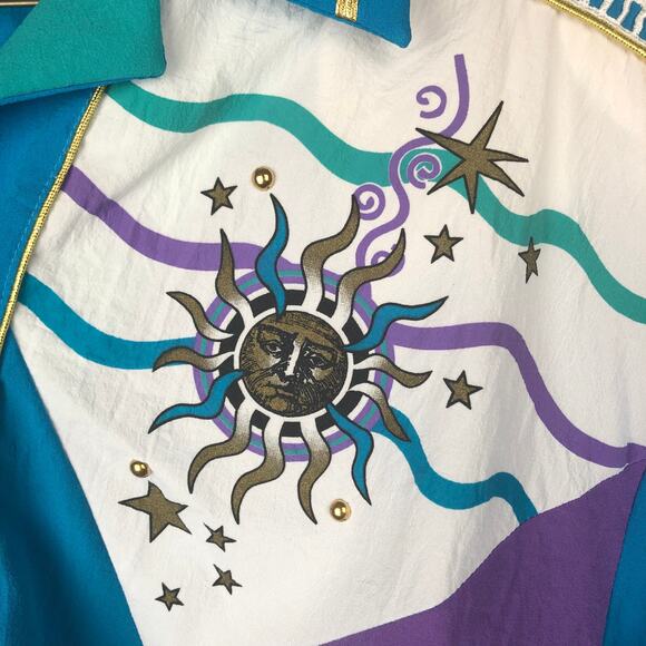 Vintage 80s Teddi Blue, Purple, Green Celestial Sun & Stars Pullover Top - Picture 3 of 9